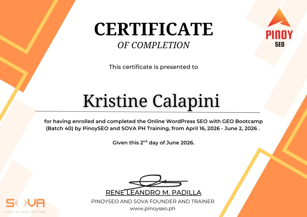 Pinoy SEO training Certificate